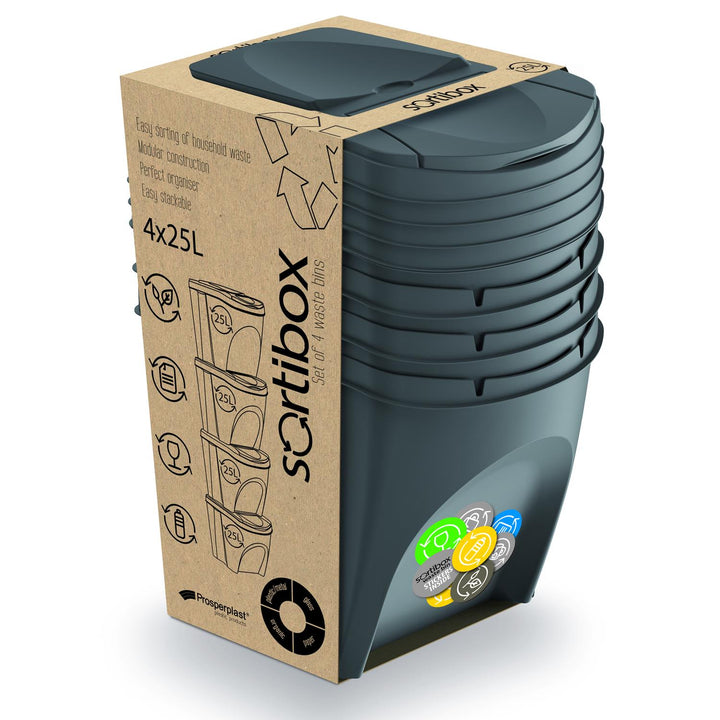 Sortibox 4x25L комплект сиви кошчета за сортиране на отпадъци