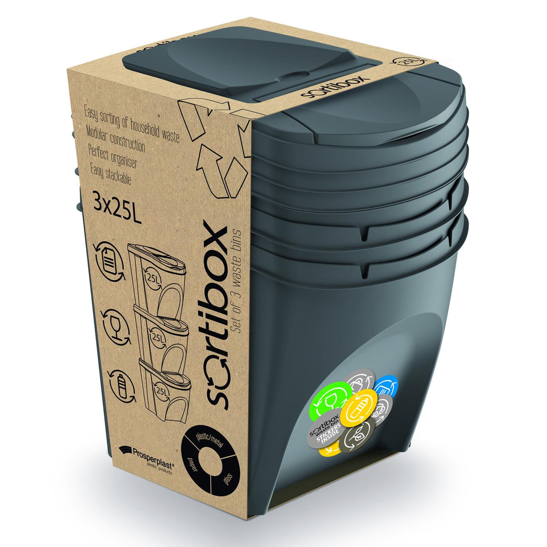 Sortibox 3x25L комплект сиви кошчета за сортиране на отпадъци
