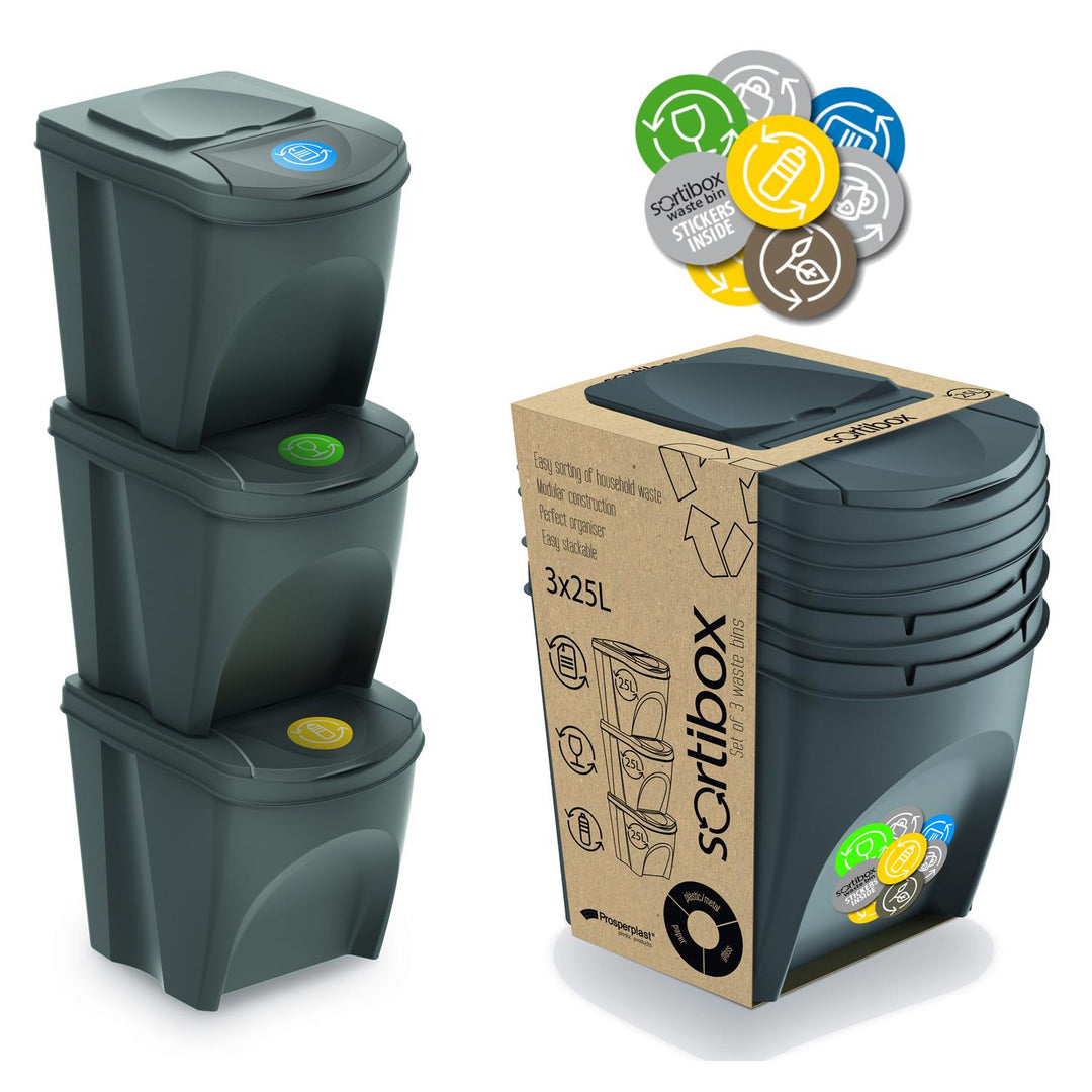 Sortibox 3x25L комплект сиви кошчета за сортиране на отпадъци