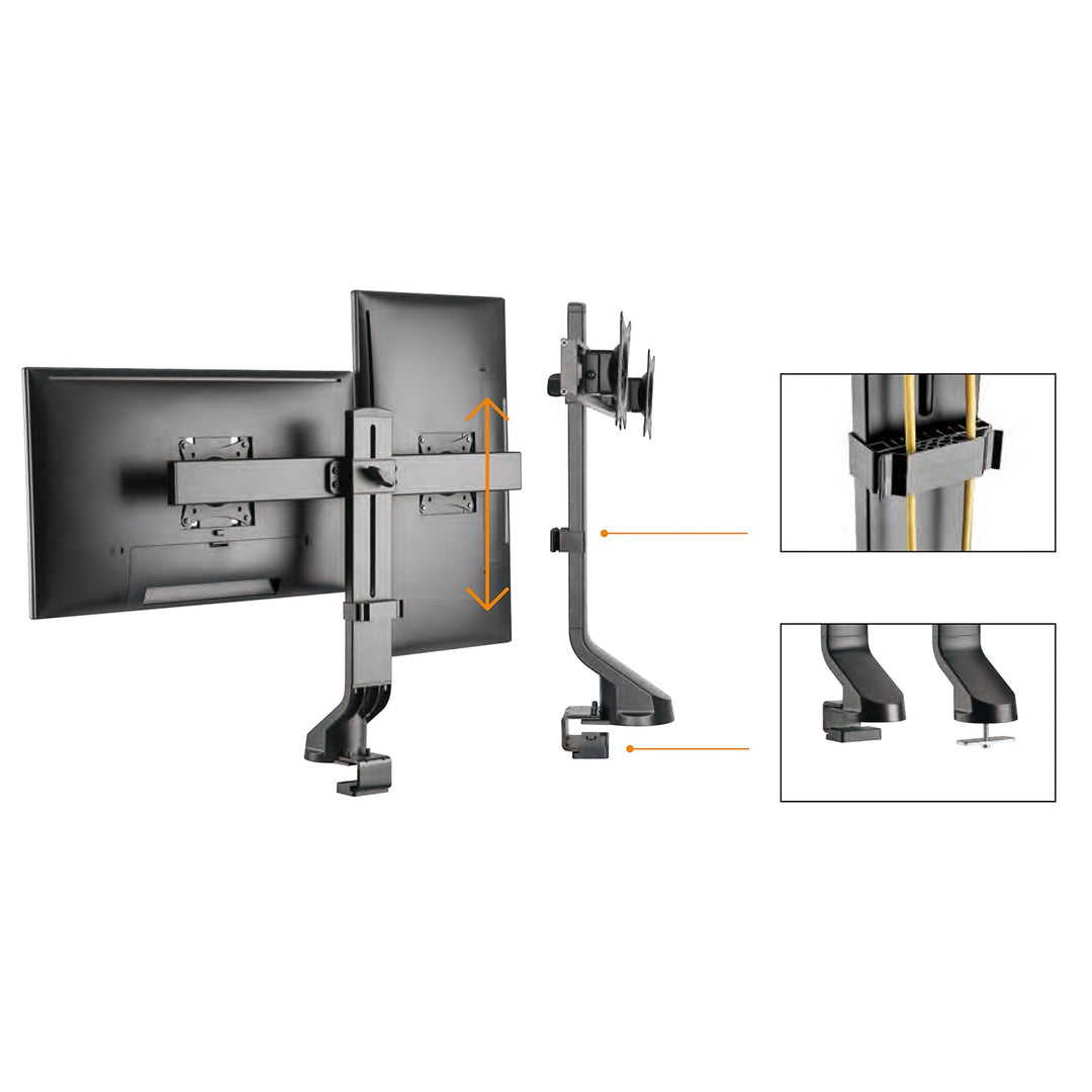 Двойна стойка за монитор / двойна 17"-27" 14 кг Maclean MC-854 VESA 75x75 100x100 подходяща за MC-848 и MC-849