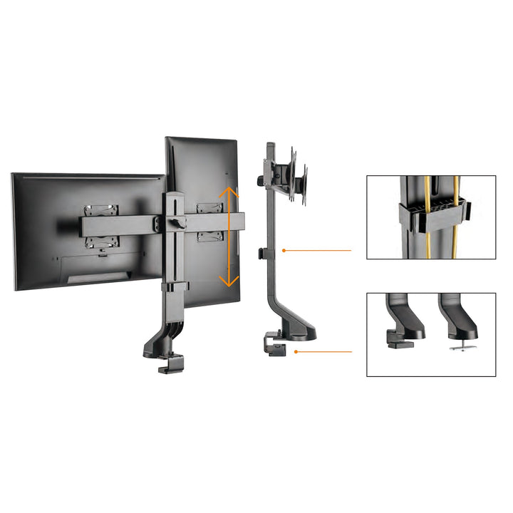 Двойна стойка за монитор / двойна 17"-27" 14 кг Maclean MC-854 VESA 75x75 100x100 подходяща за MC-848 и MC-849