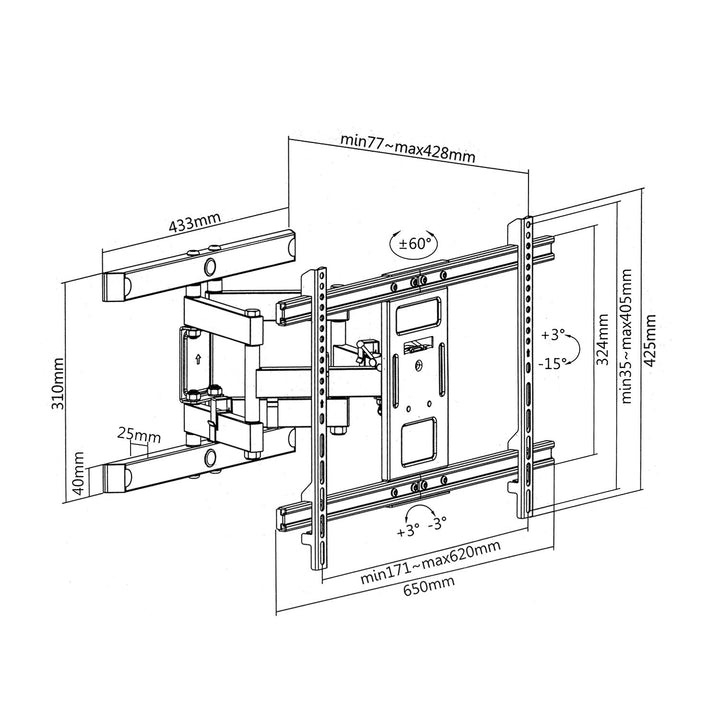 Maclean MC-881 черен телевизионен монтаж за телевизори 37-85", макс. VESA 600x400, 60 кг