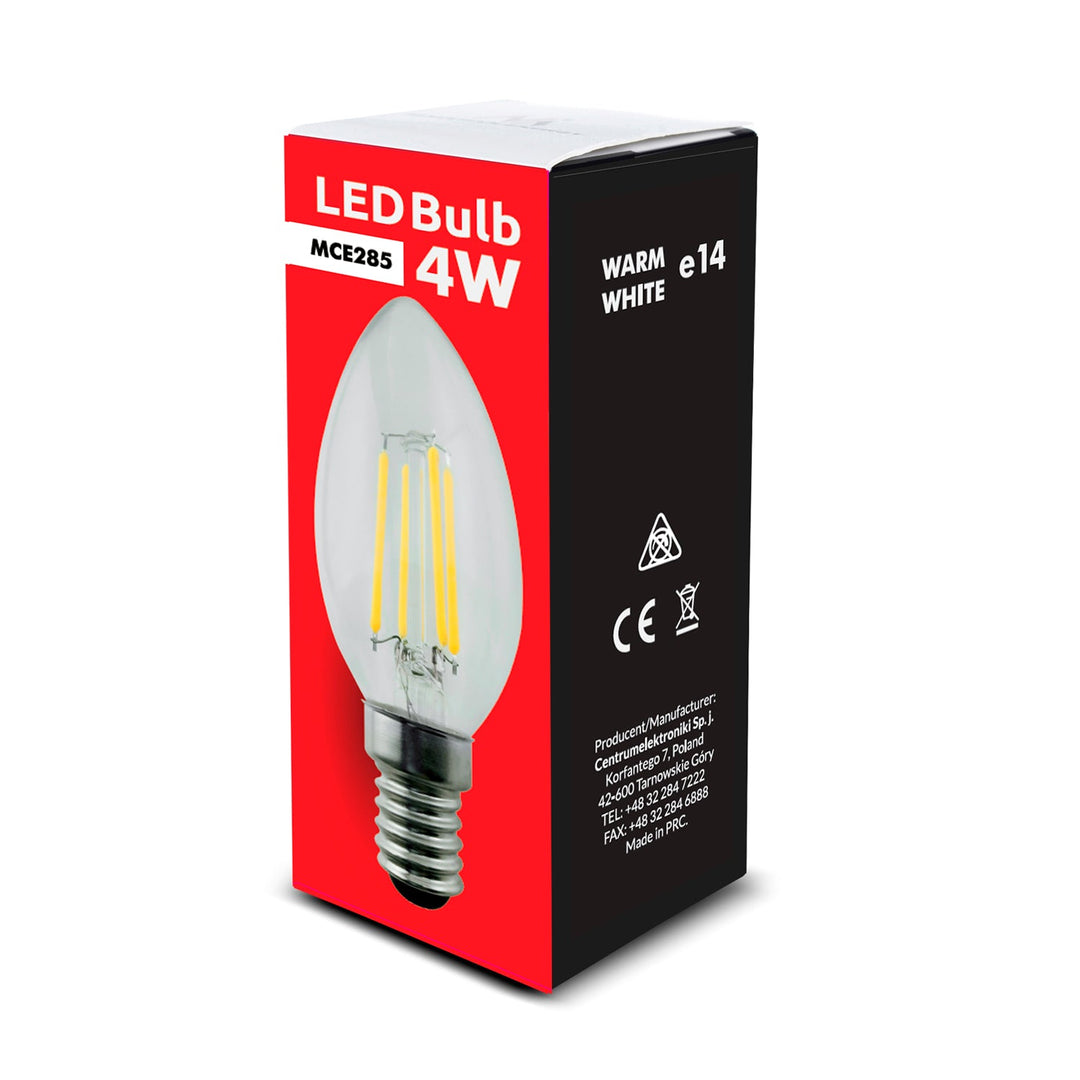 E14 LED лампа с нажежаема жичка, 4W 230V Maclean Energy MCE285 WW топло бяло 3000K 400lm ретро Edison декоративна свещ C37