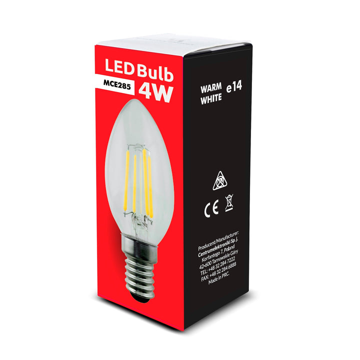 E14 LED лампа с нажежаема жичка, 4W 230V Maclean Energy MCE285 WW топло бяло 3000K 400lm ретро Edison декоративна свещ C37