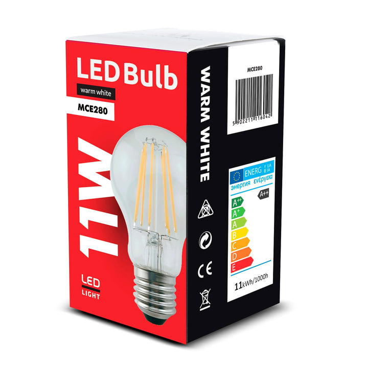LED лампа с нажежаема жичка E27, 11W 230V Maclean Energy MCE280 WW топло бяла 3000K 1500lm ретро Edison декоративна A60