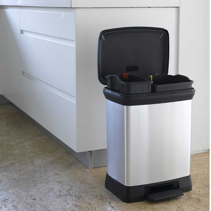 Curver Deco Bin метализирана кошница с педал за сортиране на отпадъци, 10+18L