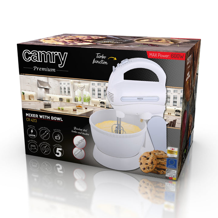 Миксер Camry CR 4213 600W с въртяща се купа и комплект от неръждаеми стоманени бъркалки