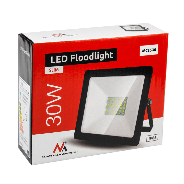 30W тънък LED прожектор, 2400lm студено бяло (6000K) Maclean Energy MCE530 CW, IP65, PREMIUM
