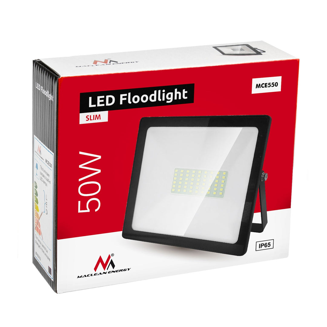 50W тънък LED прожектор, 4000lm студено бяло (6000K) Maclean Energy MCE550 CW, IP65, PREMIUM