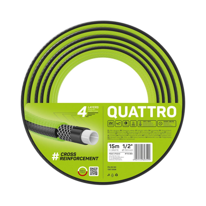 Cellfast Quattro 1/2" 15 м градински маркуч, 4 слоя кръстосано оплетение