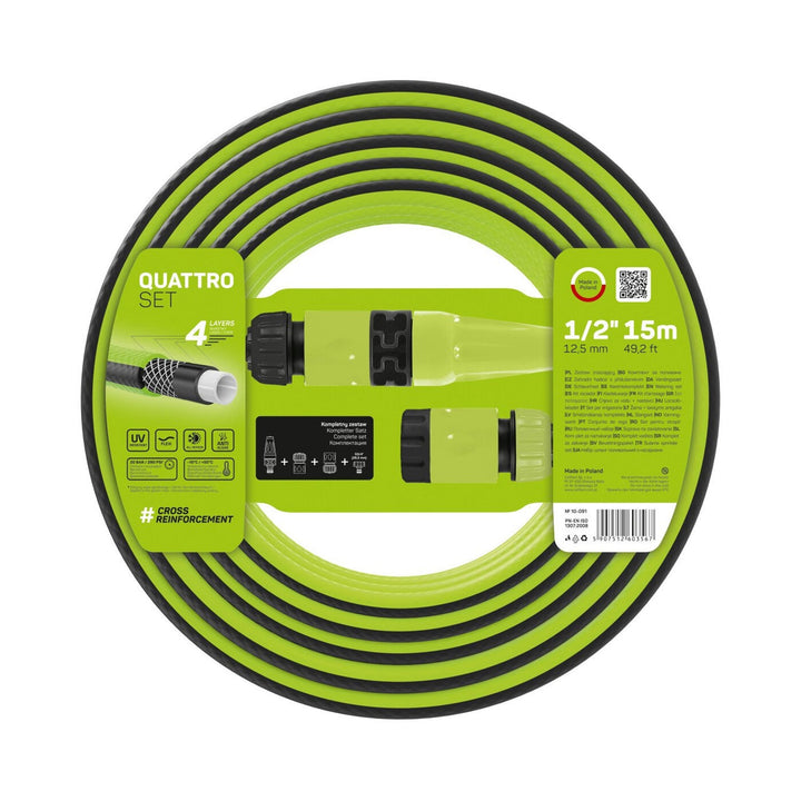 Cellfast Quattro 15 м 1/2" градински комплект с маркуч, пръскачка и съединители