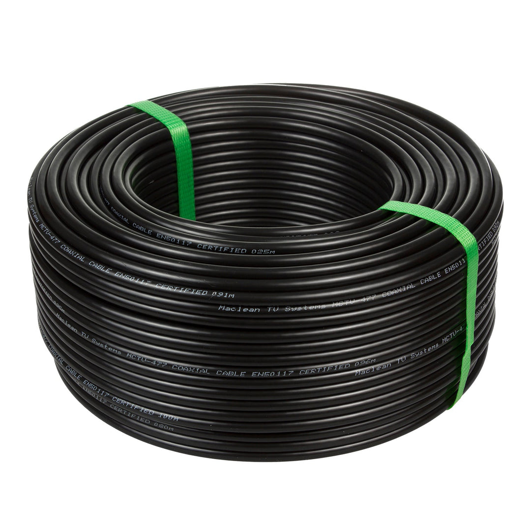 RG6 100M Maclean MCTV-477 1.0CU+4.6FPE+AL/P+96*0.12AL+6.8PE гел-пълнен сателитен коаксиален кабел