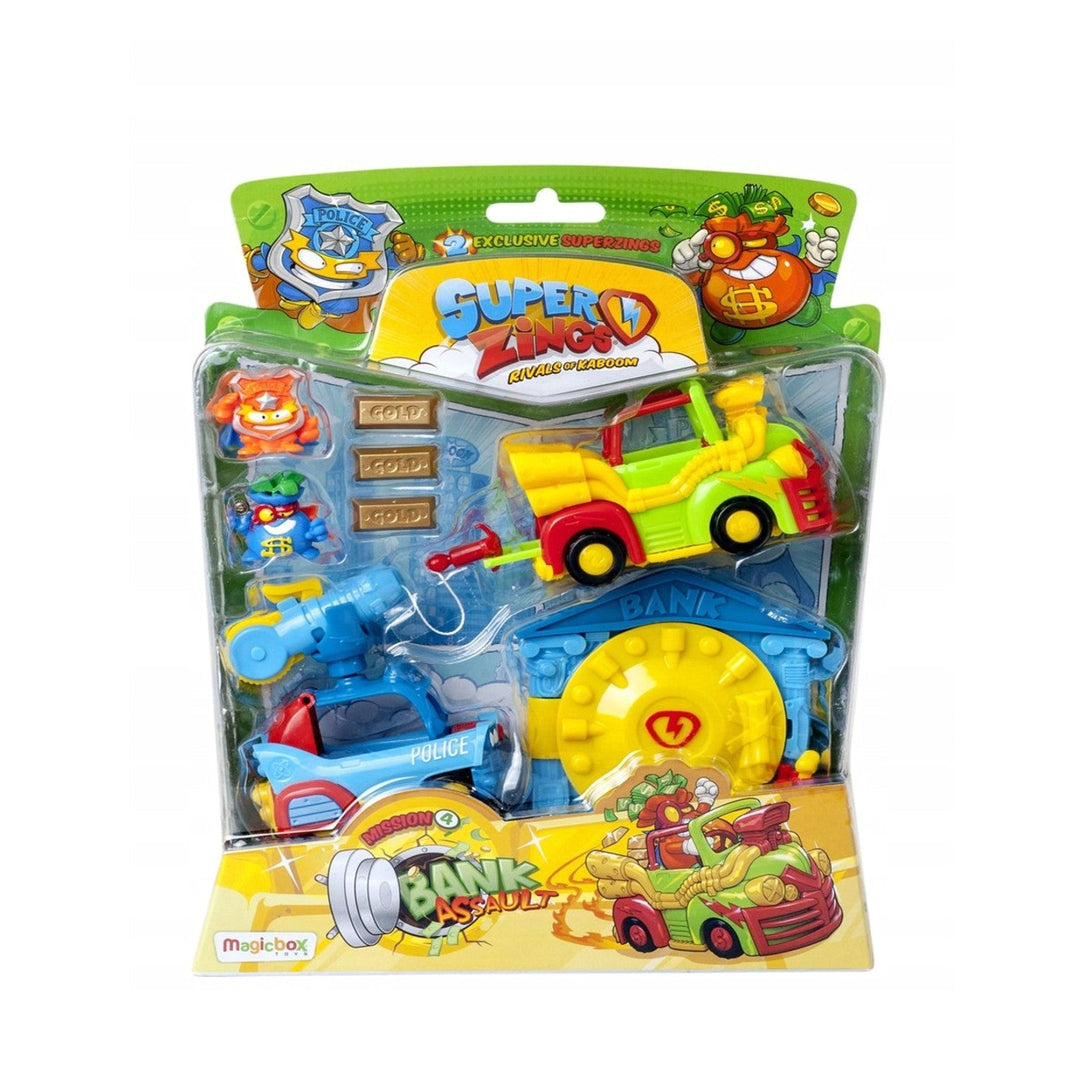 MagicBox PSZSB216IN40 SuperZings Misiune 4: Asalt la bancă Set 2 figurine Super-erou Răufăcător Vehicul