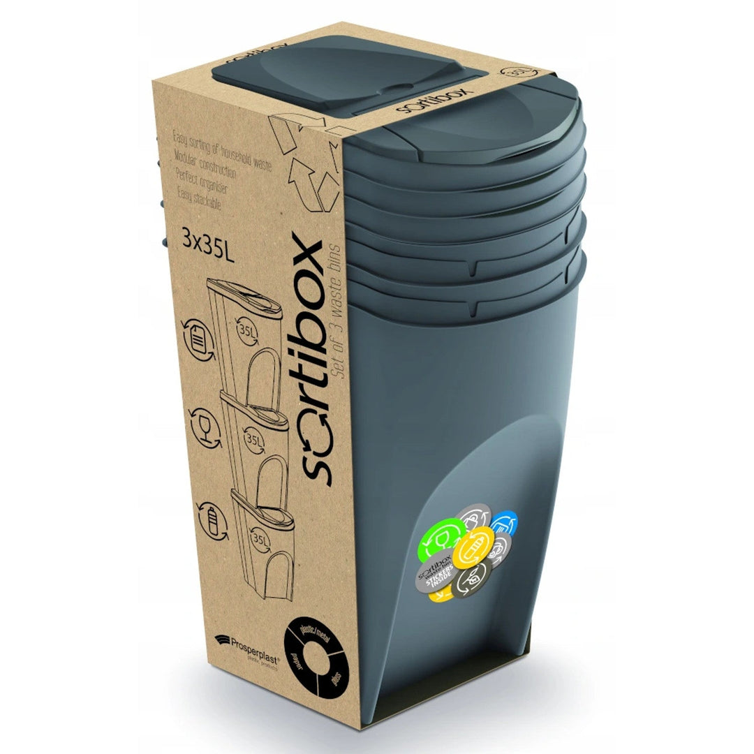 Sortibox 3x35L комплект сиви кошчета за сортиране на отпадъци