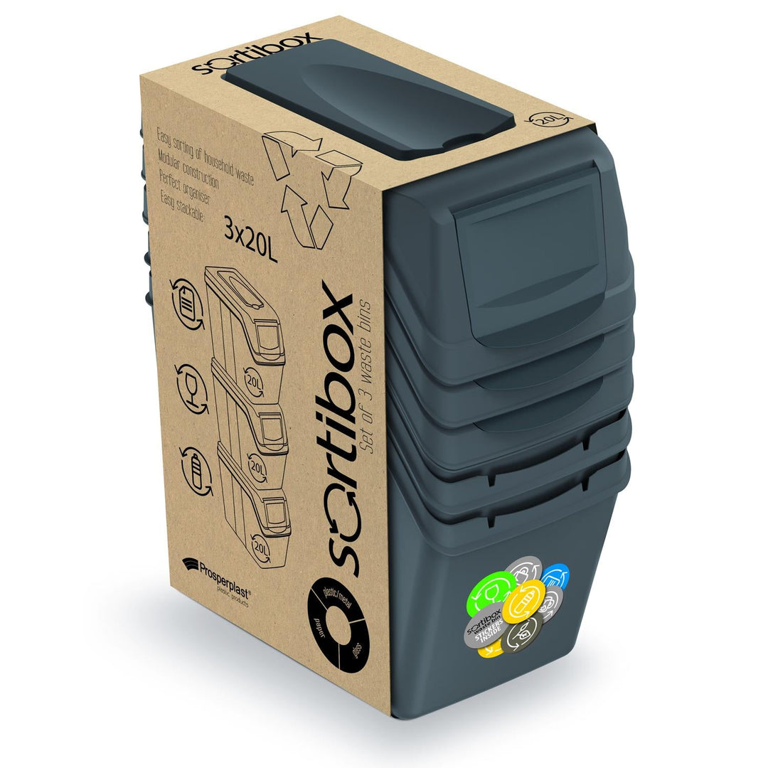 Sortibox 3x20L комплект сиви кошчета за сортиране на отпадъци ISWB20S3