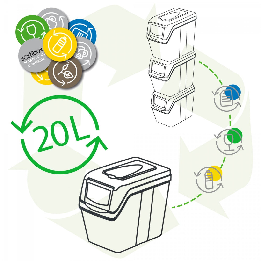 Sortibox 3x20L комплект сиви кошчета за сортиране на отпадъци ISWB20S3