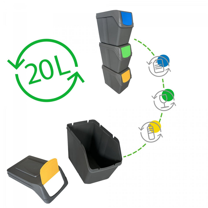 Sortibox 3x20L комплект сиви кошчета за сортиране на отпадъци ISWB20S3