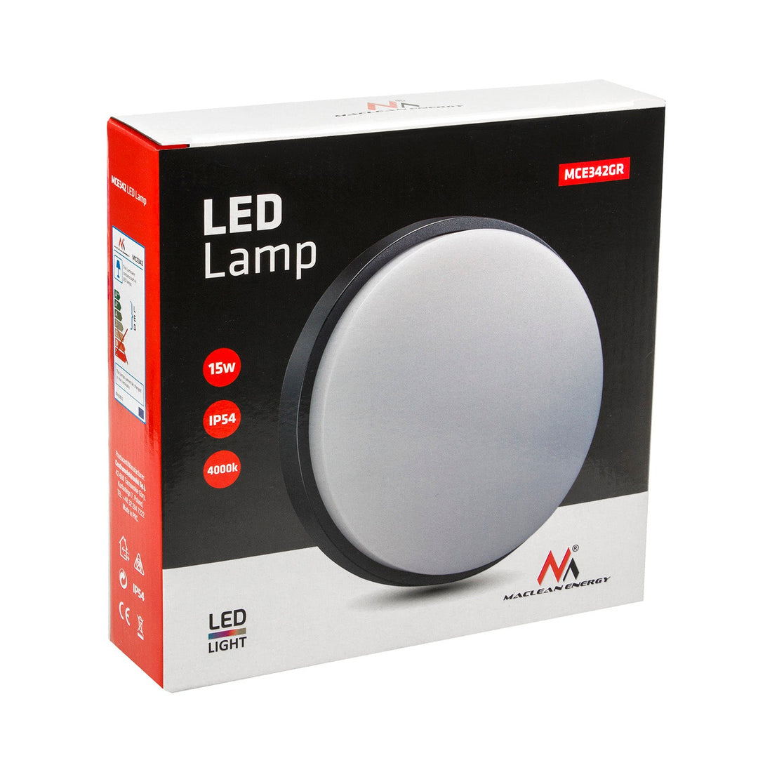 MCE342 GR 1100lm 15W IP54 Maclean Energy LED лампа за стена и таван, сива, естествено бял цвят (4000K)