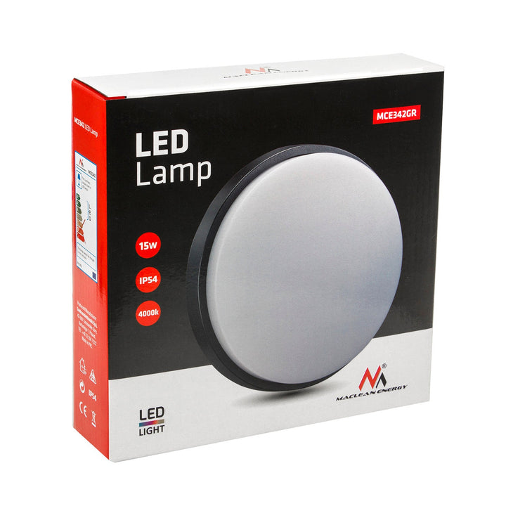 MCE342 GR 1100lm 15W IP54 Maclean Energy LED лампа за стена и таван, сива, естествено бял цвят (4000K)