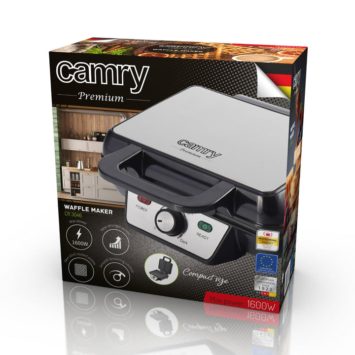 Вафелникът Camry CR 3046 1600W пече едновременно 2 XXL вафли.