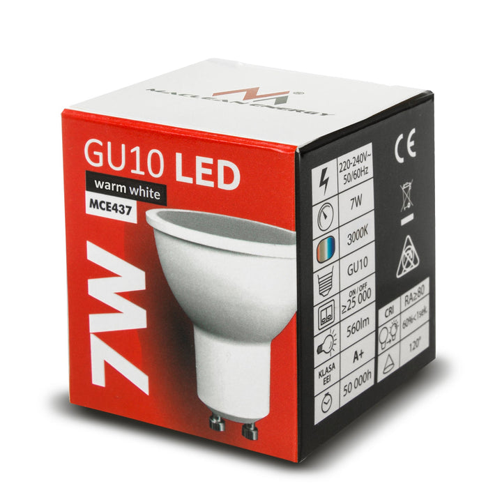 Maclean Energy MCE437 WW GU10 7W LED крушка, топло бяла 3000K, 220-240V~, 50/60Hz, 490 лумена