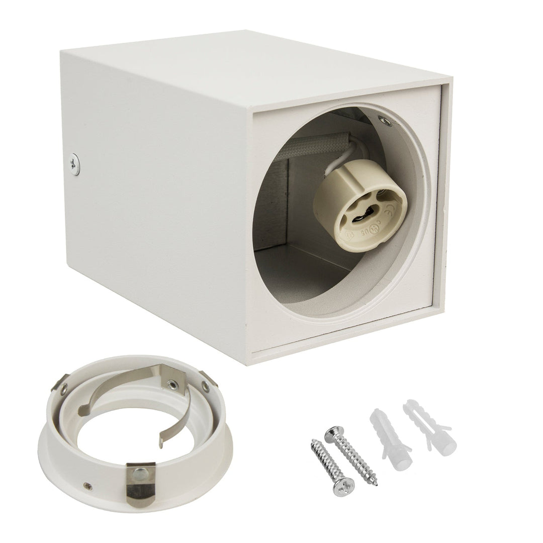GU10 MCE426 W халогенен прожектор за повърхностен монтаж, бял, 80x80x115mm, квадратен, алуминий