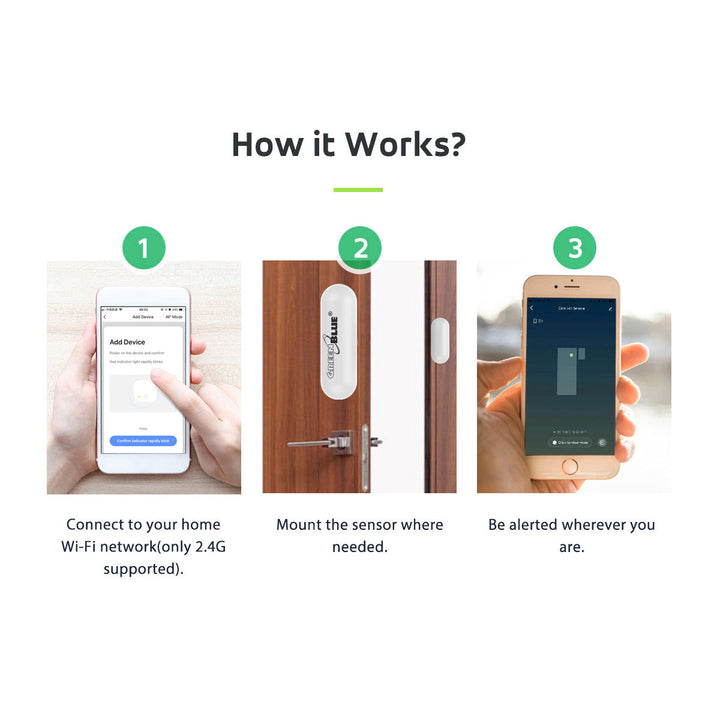 SMART WiFi сензор за отваряне на врати/прозорци с информация в реално време Smart Life Tuya GreenBlue GB715