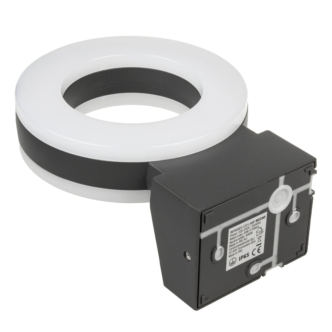 Maclean Energy MCE365 стенна LED лампа с PIR сензор - PC+ALU, 20W (1700lm) неутрално бяло 4000K IP65 сиво