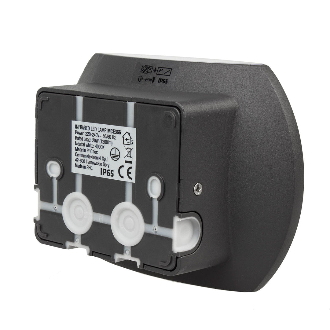 Maclean Energy MCE366 стенна LED лампа с PIR сензор - PC+ALU, 20W (1600lm) неутрално бяло 4000K IP65 сиво