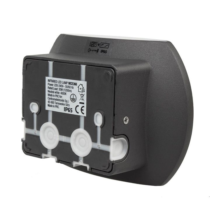 Maclean Energy MCE366 стенна LED лампа с PIR сензор - PC+ALU, 20W (1600lm) неутрално бяло 4000K IP65 сиво