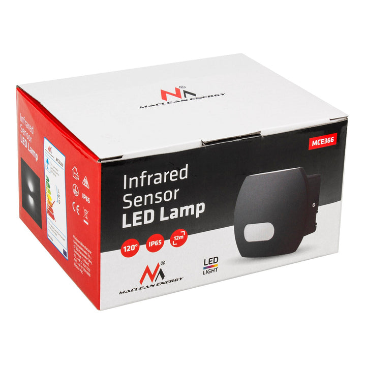 Maclean Energy MCE366 стенна LED лампа с PIR сензор - PC+ALU, 20W (1600lm) неутрално бяло 4000K IP65 сиво
