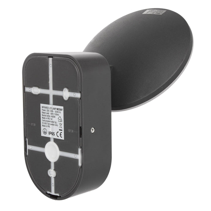 Maclean Energy MCE367 стенна LED лампа с PIR сензор - PC+ALU, 15W (1100lm) неутрално бяло 4000K IP65 сиво
