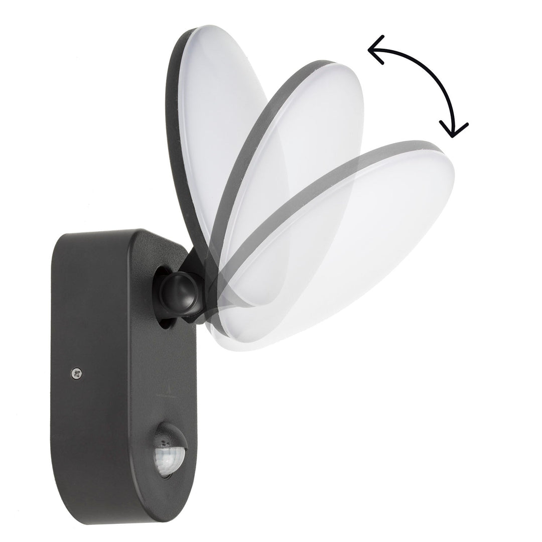 Maclean Energy MCE367 стенна LED лампа с PIR сензор - PC+ALU, 15W (1100lm) неутрално бяло 4000K IP65 сиво