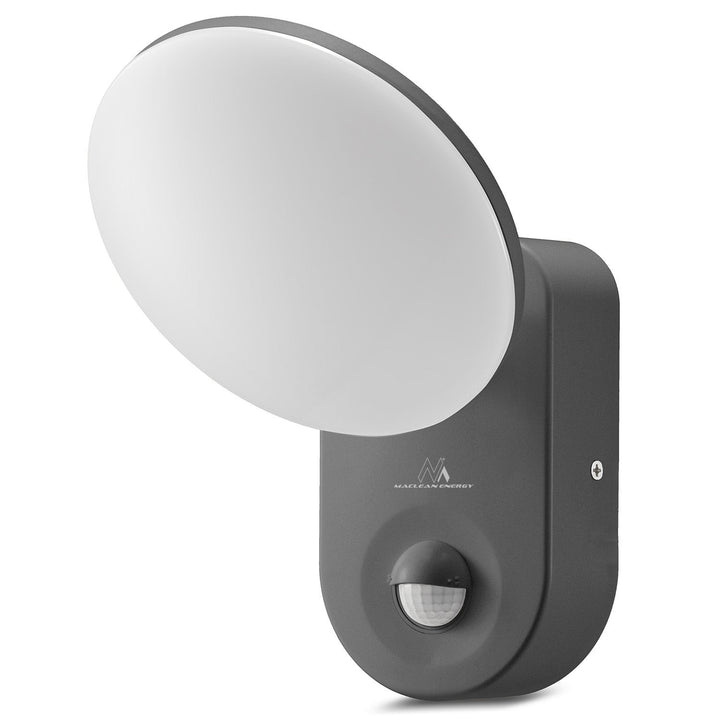 Maclean Energy MCE367 стенна LED лампа с PIR сензор - PC+ALU, 15W (1100lm) неутрално бяло 4000K IP65 сиво