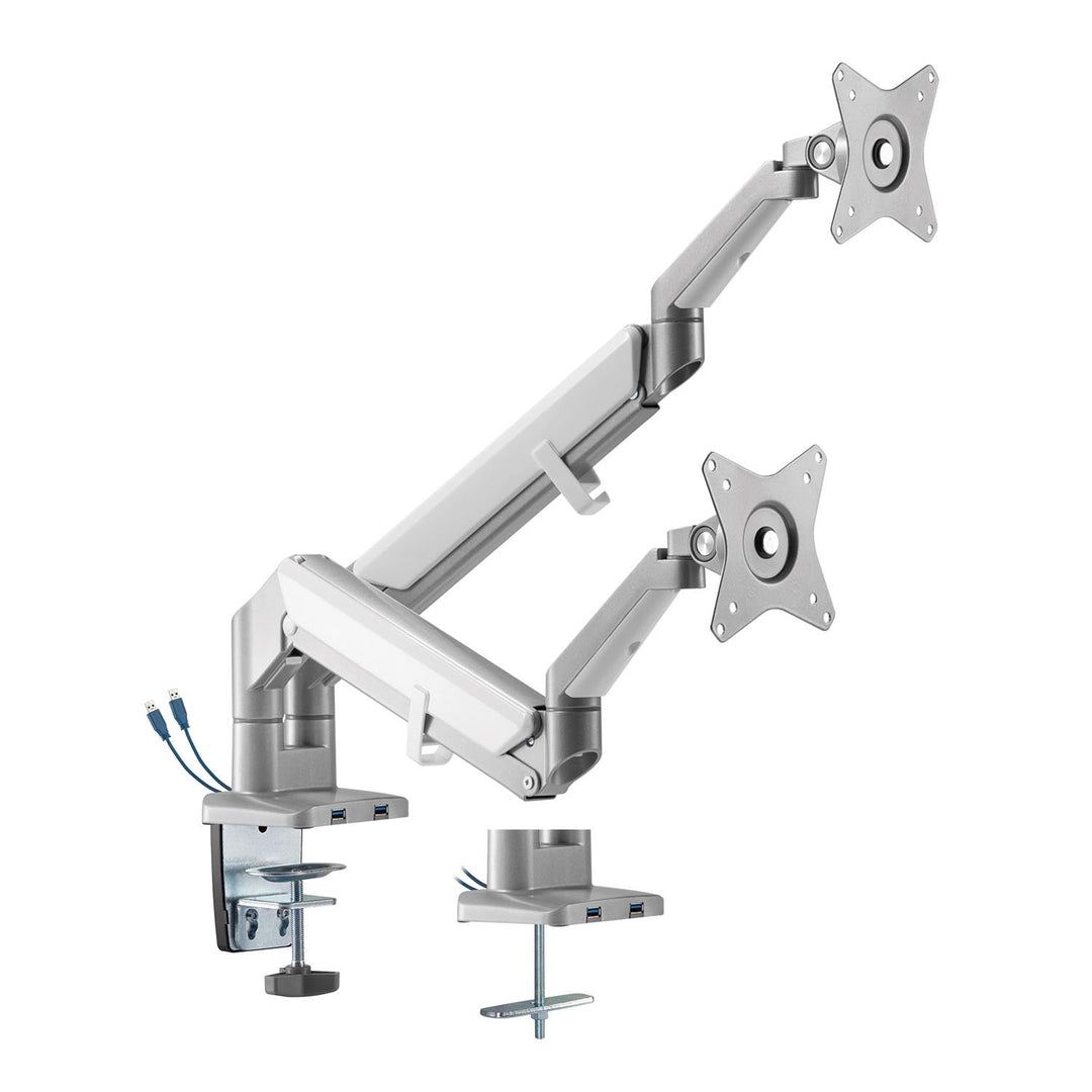 Suport monitor dublu, cu arc pe gaz, ER-406, reglabil pe inaltime, inclinare, rotatie, gri