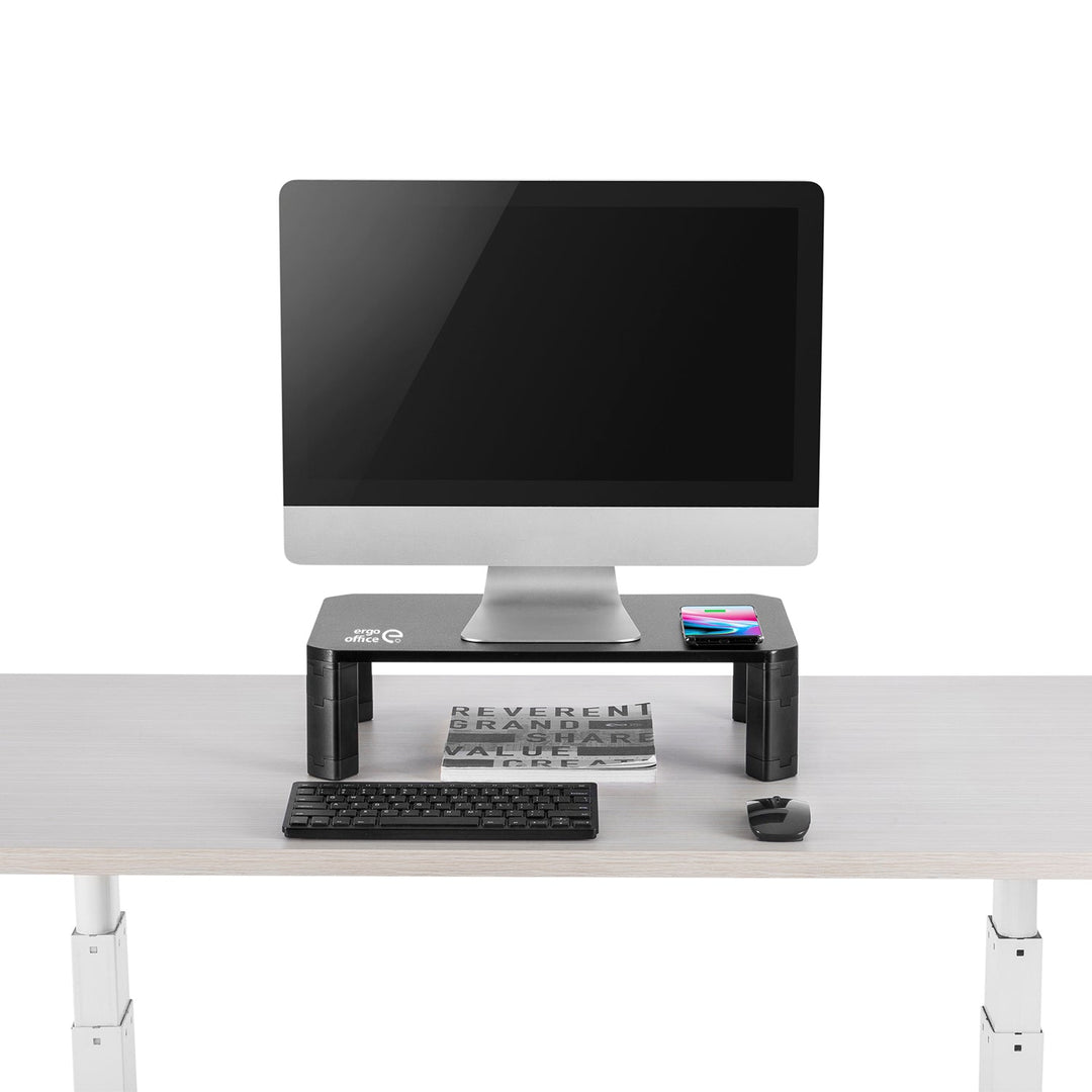 Ergo Office стойка за монитор, регулируема, с безжично зарядно устройство Qi, макс. 20 кг, 17–32", ER-415
