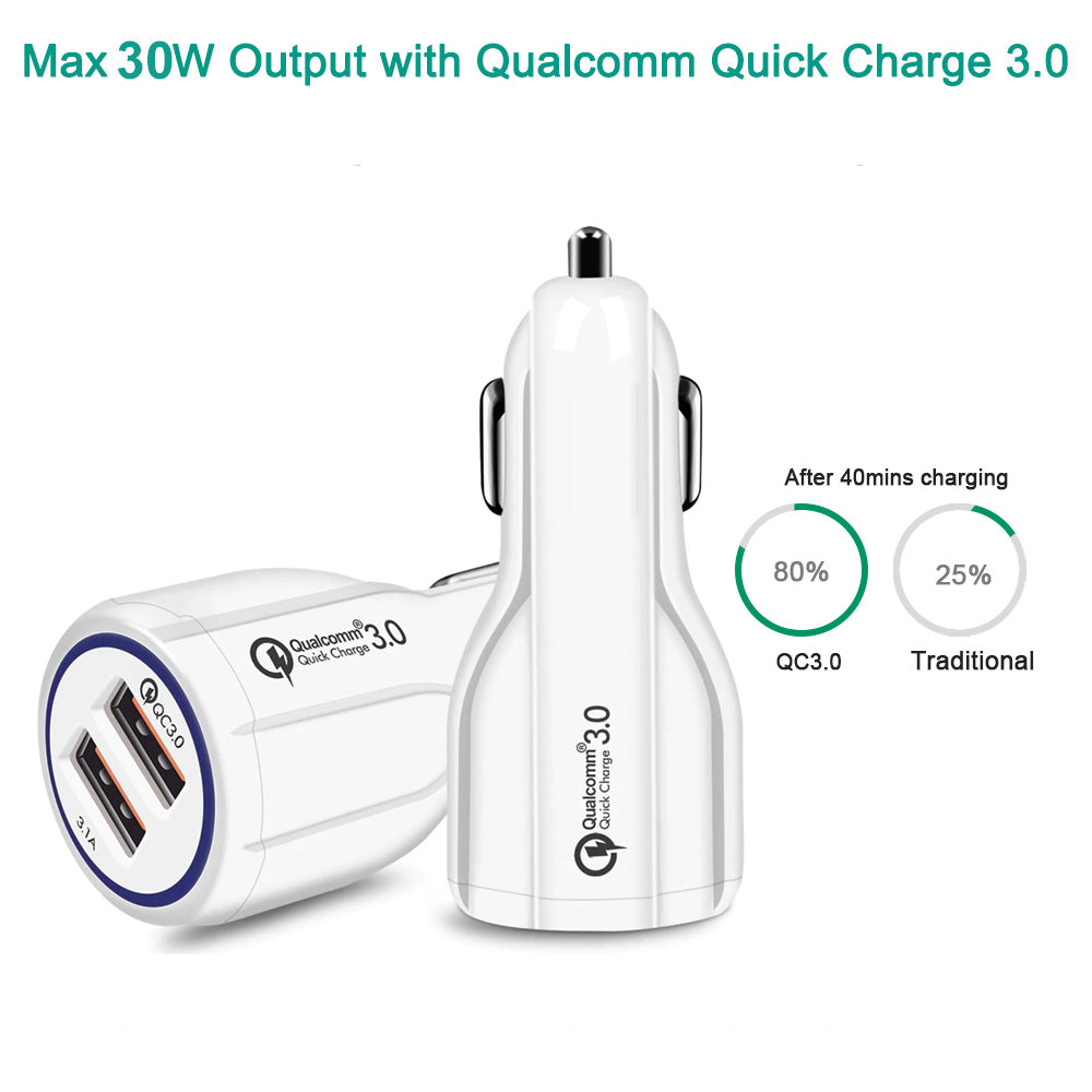Maclean Energy MCE478 W QC 3.0 зарядно устройство за кола – бяло Qualcomm Quick Charge QC 3.0 – 5V/3A, 9V/1.8A, 12V/1.6A и 5V/3.1A гнездо