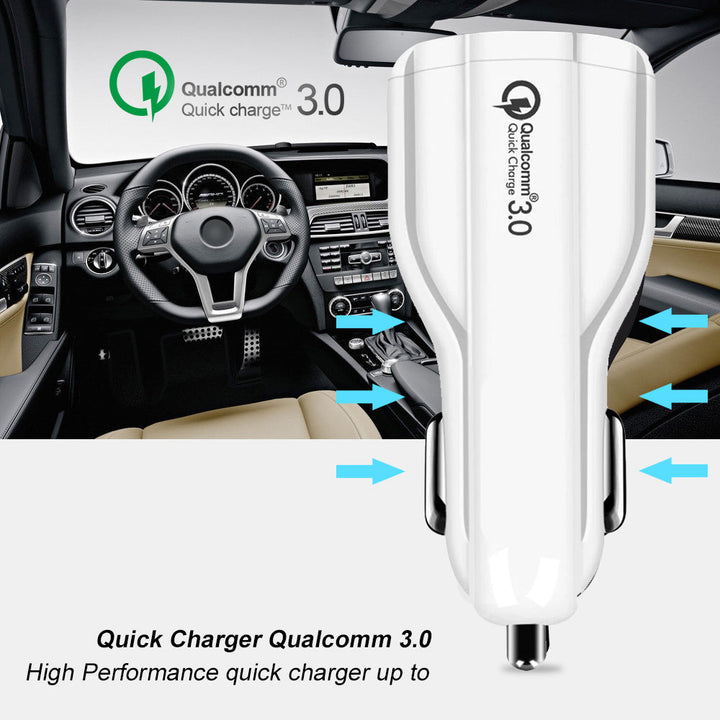 Maclean Energy MCE478 W QC 3.0 зарядно устройство за кола – бяло Qualcomm Quick Charge QC 3.0 – 5V/3A, 9V/1.8A, 12V/1.6A и 5V/3.1A гнездо