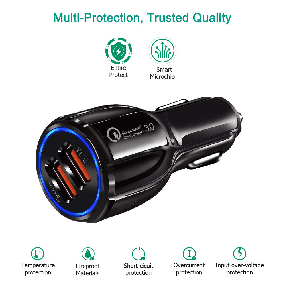 Maclean Energy MCE478 B QC 3.0 зарядно устройство за кола – черно Qualcomm Quick Charge QC 3.0 – 5V/3A, 9V/1.8A, 12V/1.6A и 5V/3.1A гнездо