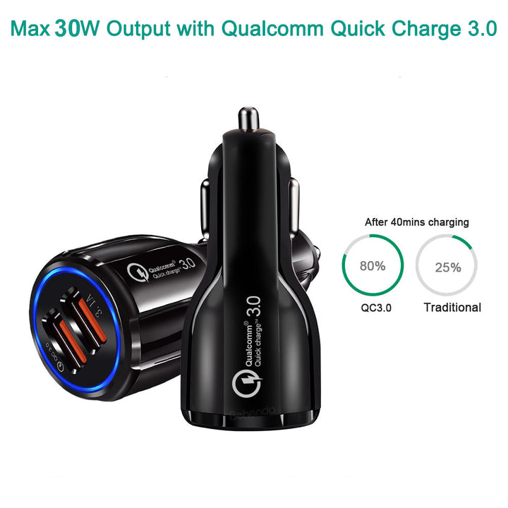 Maclean Energy MCE478 B QC 3.0 зарядно устройство за кола – черно Qualcomm Quick Charge QC 3.0 – 5V/3A, 9V/1.8A, 12V/1.6A и 5V/3.1A гнездо