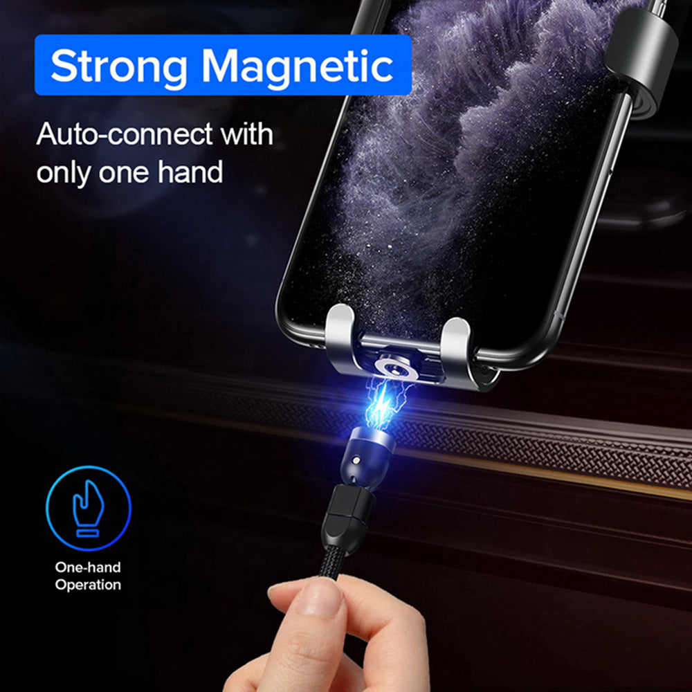 Maclean Energy MCE474 1 м ъглов магнитен USB C кабел в черно, поддържа бързо зареждане 9V/2A, 5V/3A, найлонова оплетка,