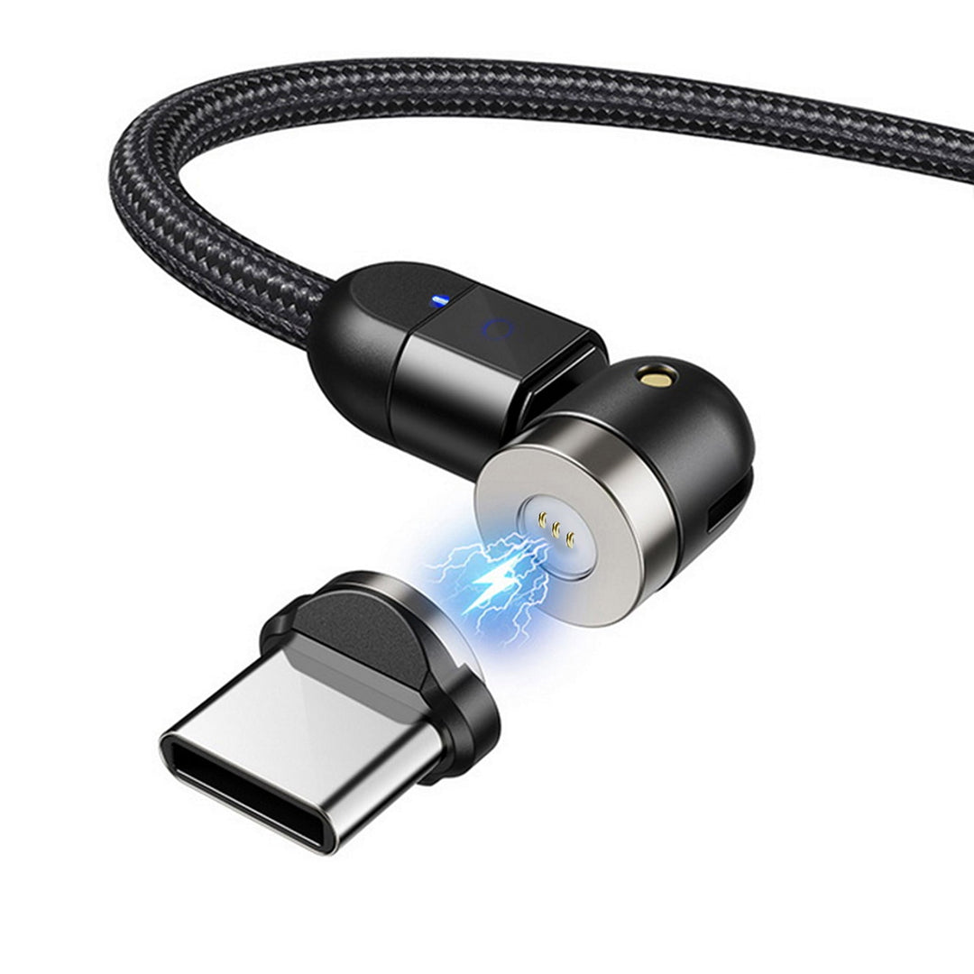 Maclean Energy MCE474 1 м ъглов магнитен USB C кабел в черно, поддържа бързо зареждане 9V/2A, 5V/3A, найлонова оплетка,