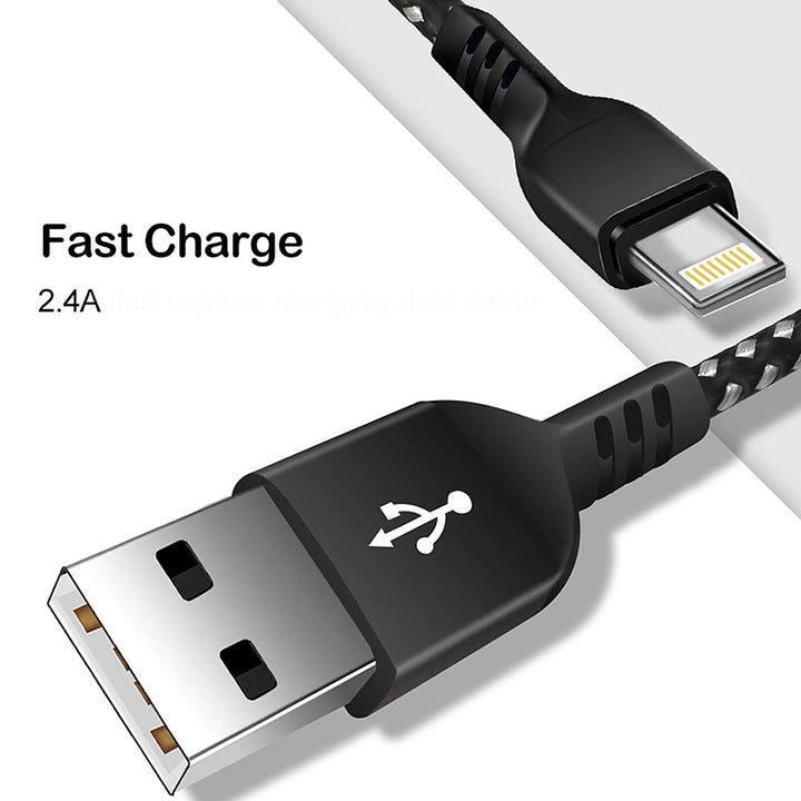 Кабел за осветление, поддържащ Fast Charge 2.4A Maclean Energy MCE472 черен, дължина 1 м, 5V/2.4A - пренос на данни