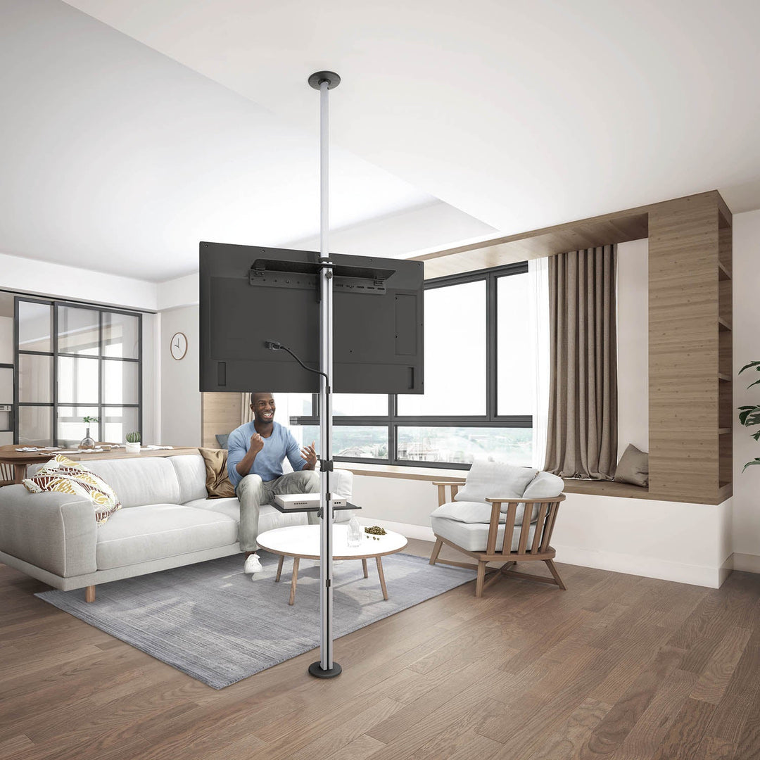 Maclean MC-791N телескопична стойка за телевизор, стойка за таван-под с рафт, 37"-70", макс. 30 кг