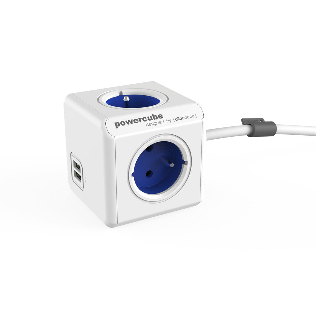 Cablu prelungitor PowerCube Extended, 4 prize, 2 x USB 1,5m, albastru