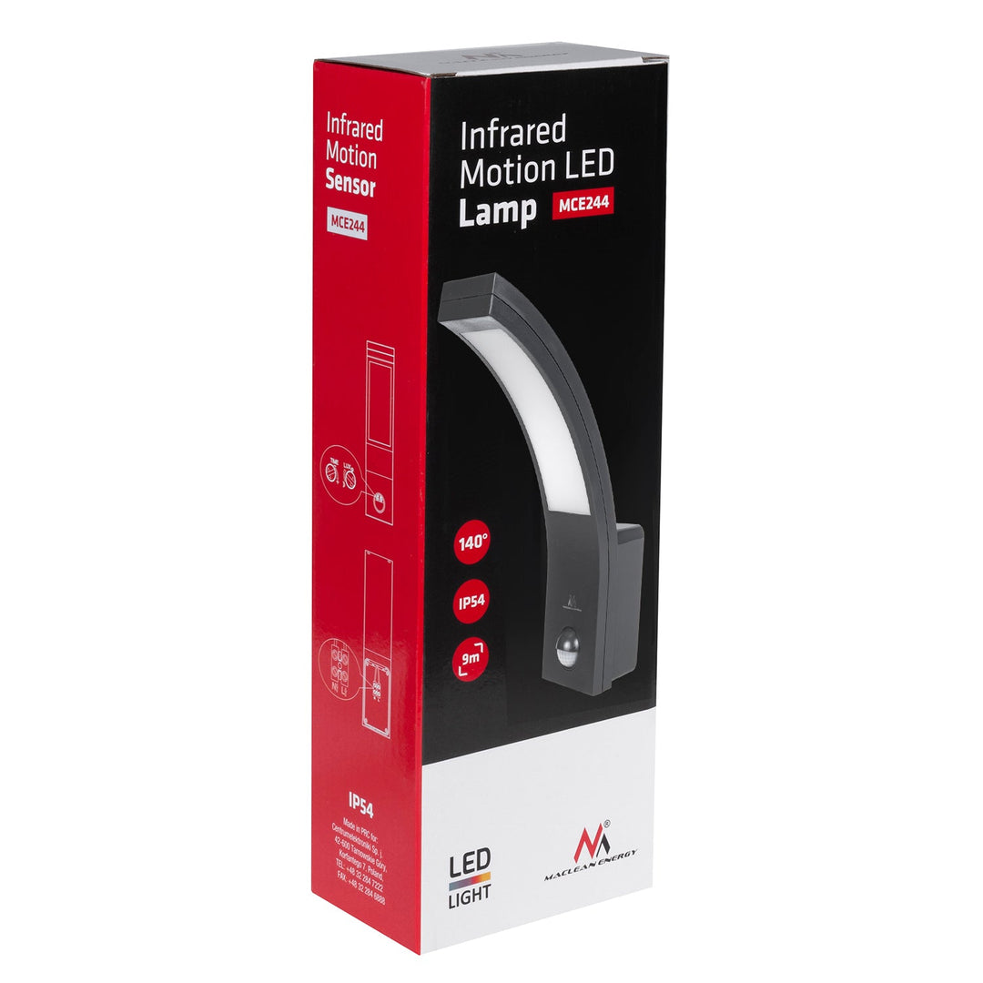LED лампа Maclean с датчик за движение, PIR датчик за движение, черна, 10W, IP54, 750lm, неутрално бял цвят (4000K) MCE244 B