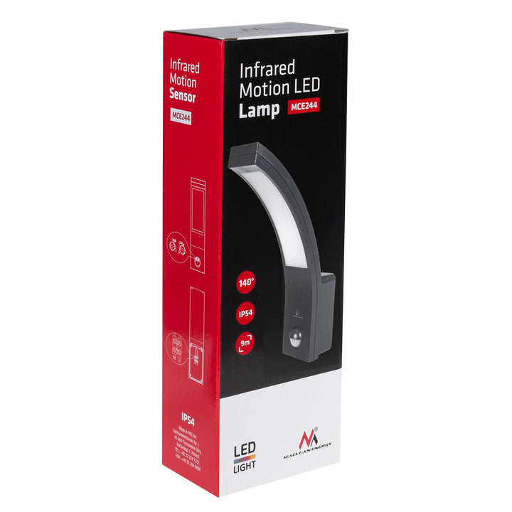 LED лампа Maclean с датчик за движение, PIR датчик за движение, черна, 10W, IP54, 750lm, неутрално бял цвят (4000K) MCE244 B