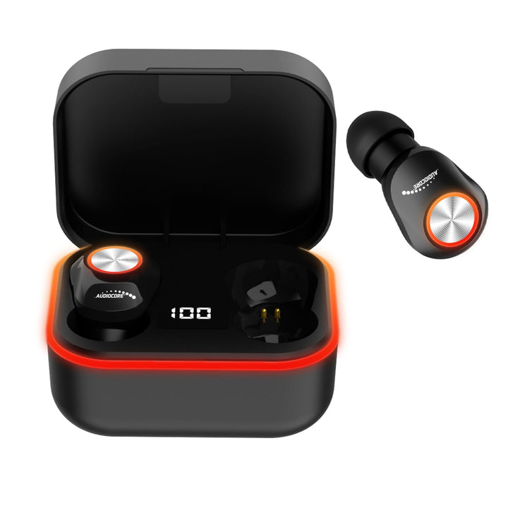 Audiocore TWS BT 5.1 слушалки за уши с 300mAh зарядна база, 30mAh слушалки, черни AC580