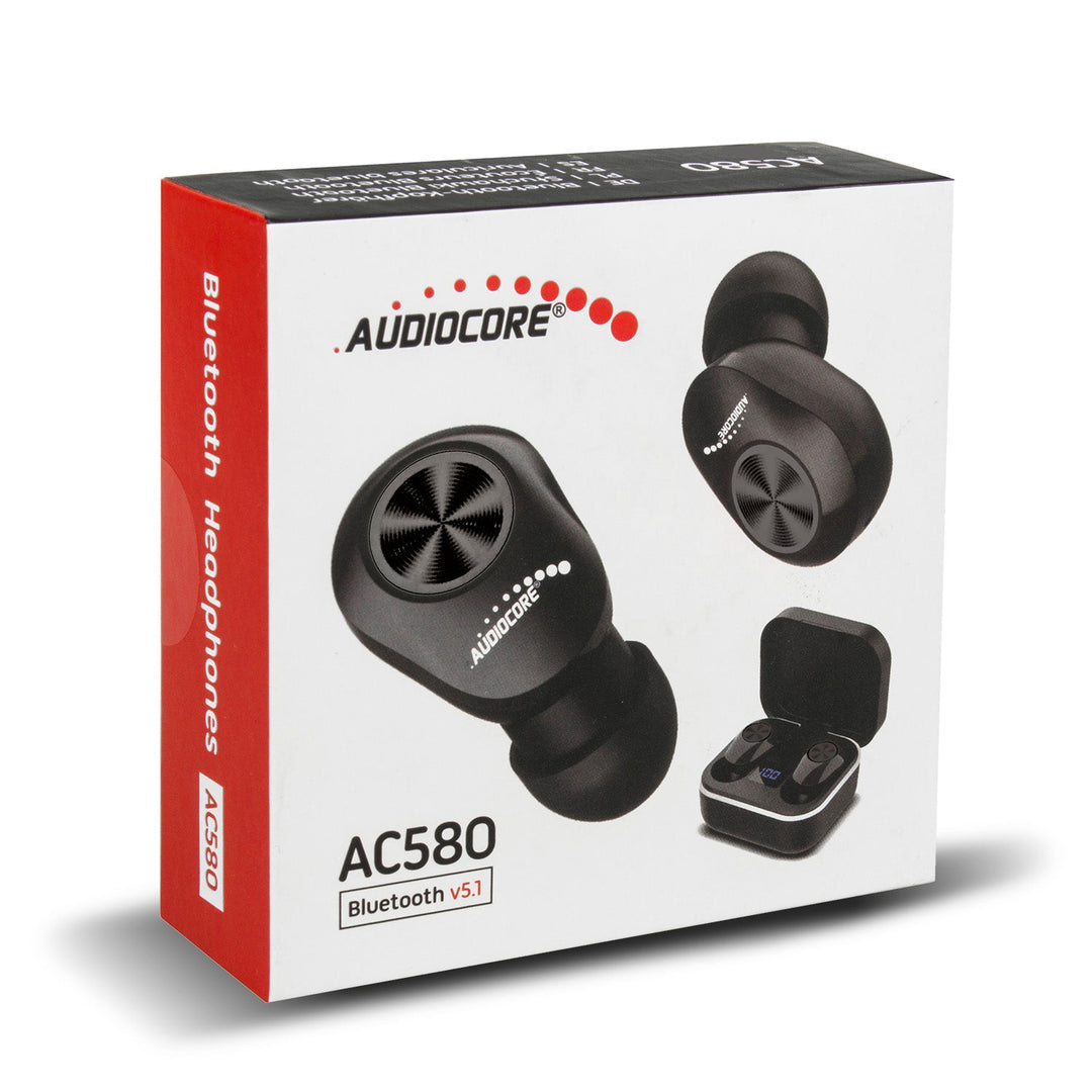 Audiocore TWS BT 5.1 слушалки за уши с 300mAh зарядна база, 30mAh слушалки, черни AC580