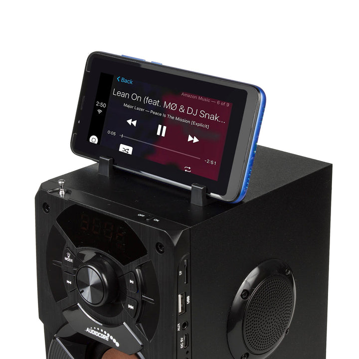 Преносим Bluetooth високоговорител / радио / SD / MMC / aux-in / USB / осветление / дистанционно управление / телескопична антена / конектор за микрофон